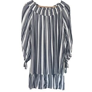 Surf Gypsy Blue White Stripe Off Shoulder Dress Sz M Nautical Boho Beach Resort‎
